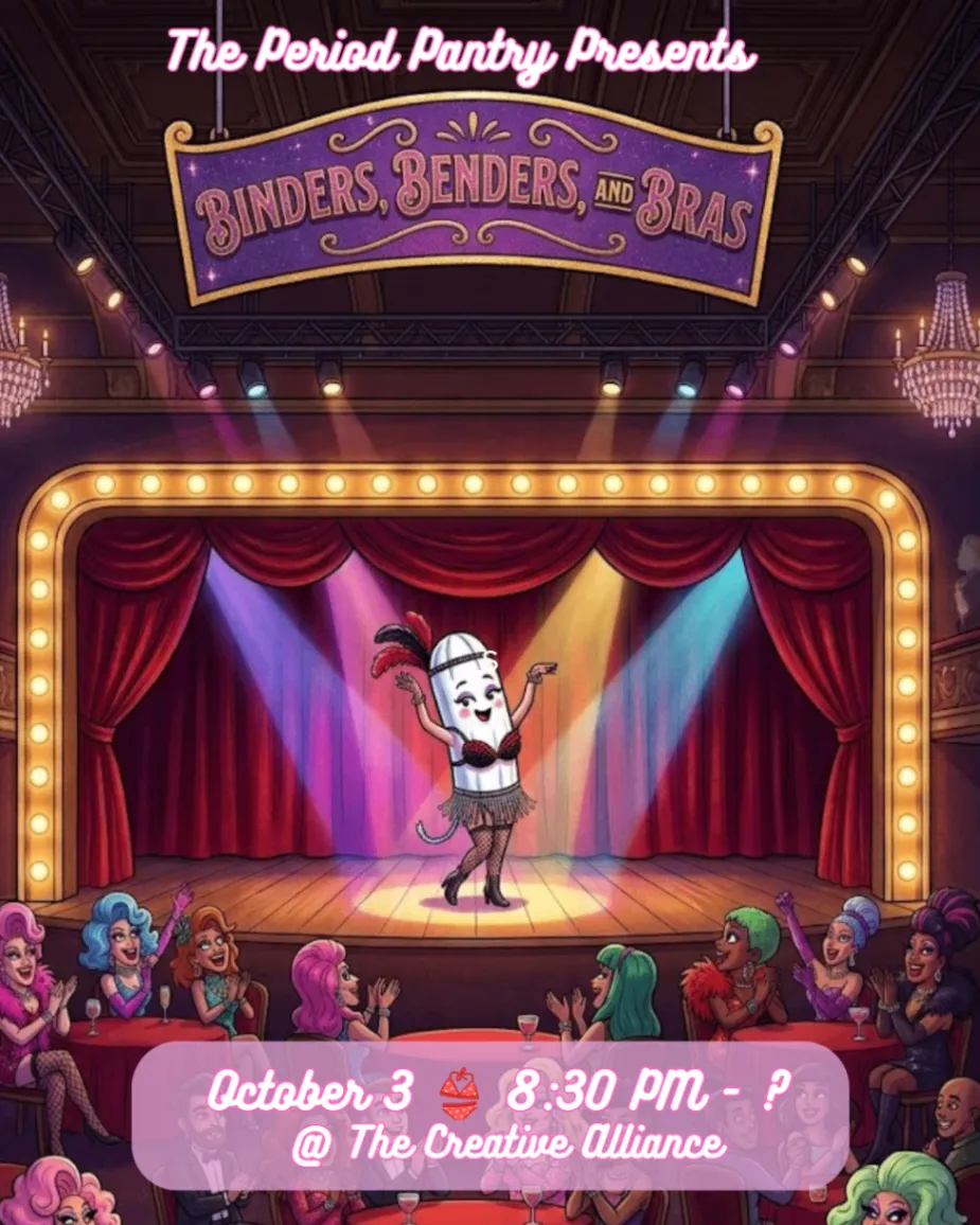 Event flyer for Benders, Binders & Bras, October 3, 8:30 PM at The Creative Alliance